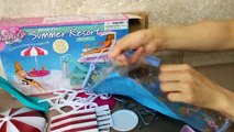 Gloria Summer Resort Water Fun Unboxing - Barbie doll pool party play set تجمع دمية باربي