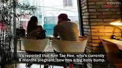 8 months pregnant with a big baby bump, Kim Tae Hee still dating at a cafe with Rain