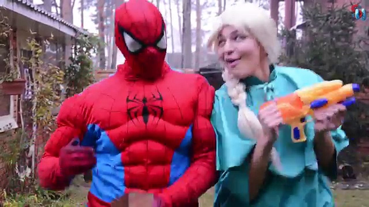 This is speder-man Frozen Elsa & Spiderman w Joker Maleficent Superheroes SuperheroesLive