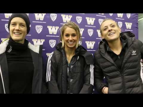 Kate Grace, Brie Felnagle, and Leah O'Connor after all setting indoor 3K PRs