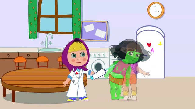 Masha and Dora Hulk Gets Sick Needs Shot Superheroes in Real Life Finger Family Nursery Rhymes