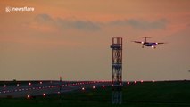 Flybe plane lands in crosswinds during Storm Ophelia