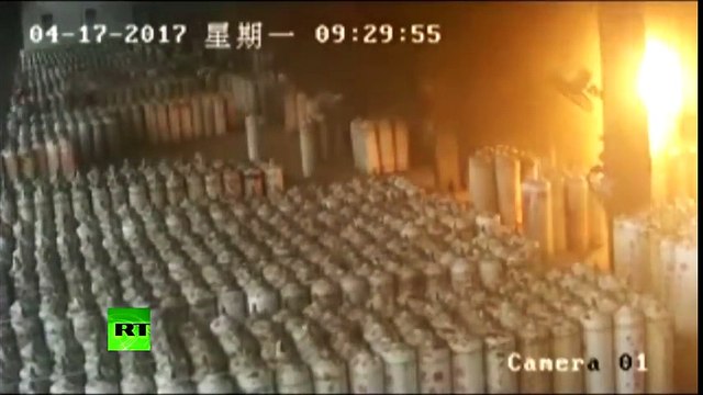 RAW: Gas cylinders explode at filling station in China
