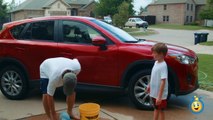 Water Balloons Fight & Egg Surprise Toys Opening While Washing Spidermans Car In Fun Kids Video
