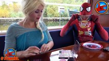 Frozen Elsa with Spiderman LIPSTICK CHALLENGE! w/ Joker in Real life Amazing Superheroes