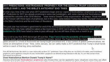 2017 PREDICTIONS of NOSTRADAMUS PROPHECY on DONALD TRUMP ASSASINATION