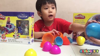 Playing with PLAY DOH Frozen Surprise Eggs and Toys for kids - Anna, Elsa, Kristoff, Olaf toys