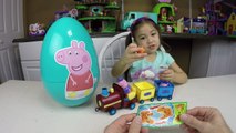 GIANT PEPPA PIG SURPRISE EGG   Grandpa Pigs Toy Train   2 Kinder Surprise Eggs Kids Toys Opening