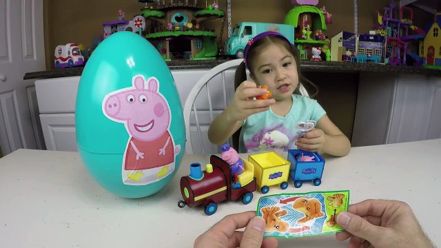 GIANT PEPPA PIG SURPRISE EGG + Grandpa Pigs Toy Train + 2 Kinder Surprise Eggs Kids Toys Opening