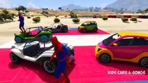 Funny Cars Transportation on Truck in Spiderman Cartoon for Kids & Nursery rhymes Songs