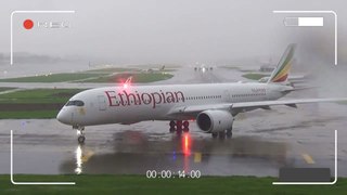 Ethiopian Airlines Airbus A350 Massive Jetspray Takeoff in Heavy Rain