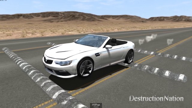 Driving on 100 speed bumps in the video game BeamNG.drive
