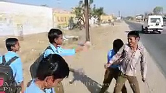 Indian Village Kids Fighting Fight and playing with stones