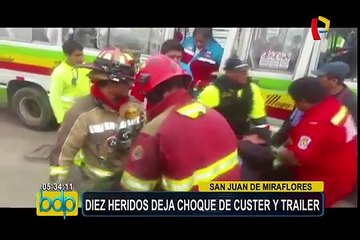 SJM: choque de cúster y tráiler deja 10 heridos