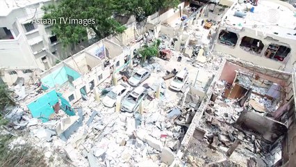 Drone footage of damage left behind by truck bomb in Mogadishu