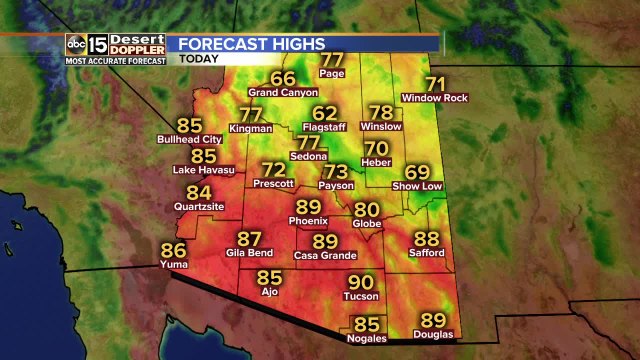 Highs stay in the upper 80s in Phoenix