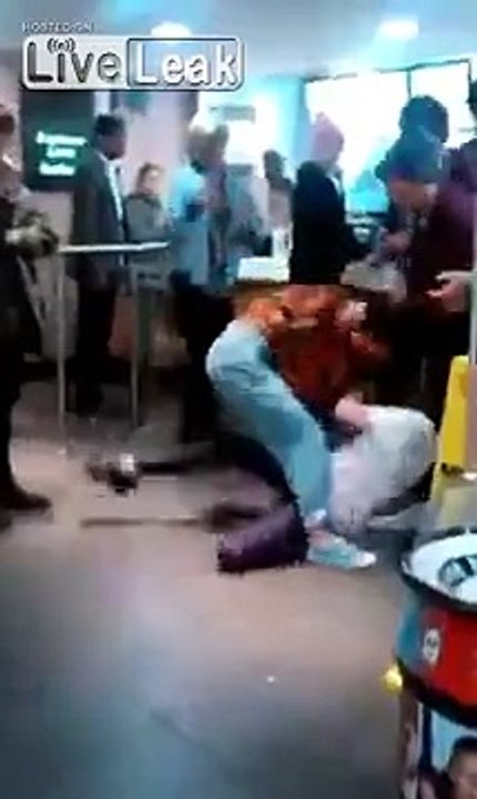 English girls fight over a boyfriend in a fast food restaurant