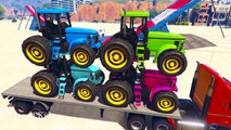 COLOR TRACTORS in Superheroes Cars Cartoon for Kids and Colors for Children w Nursery Rhymes Songs