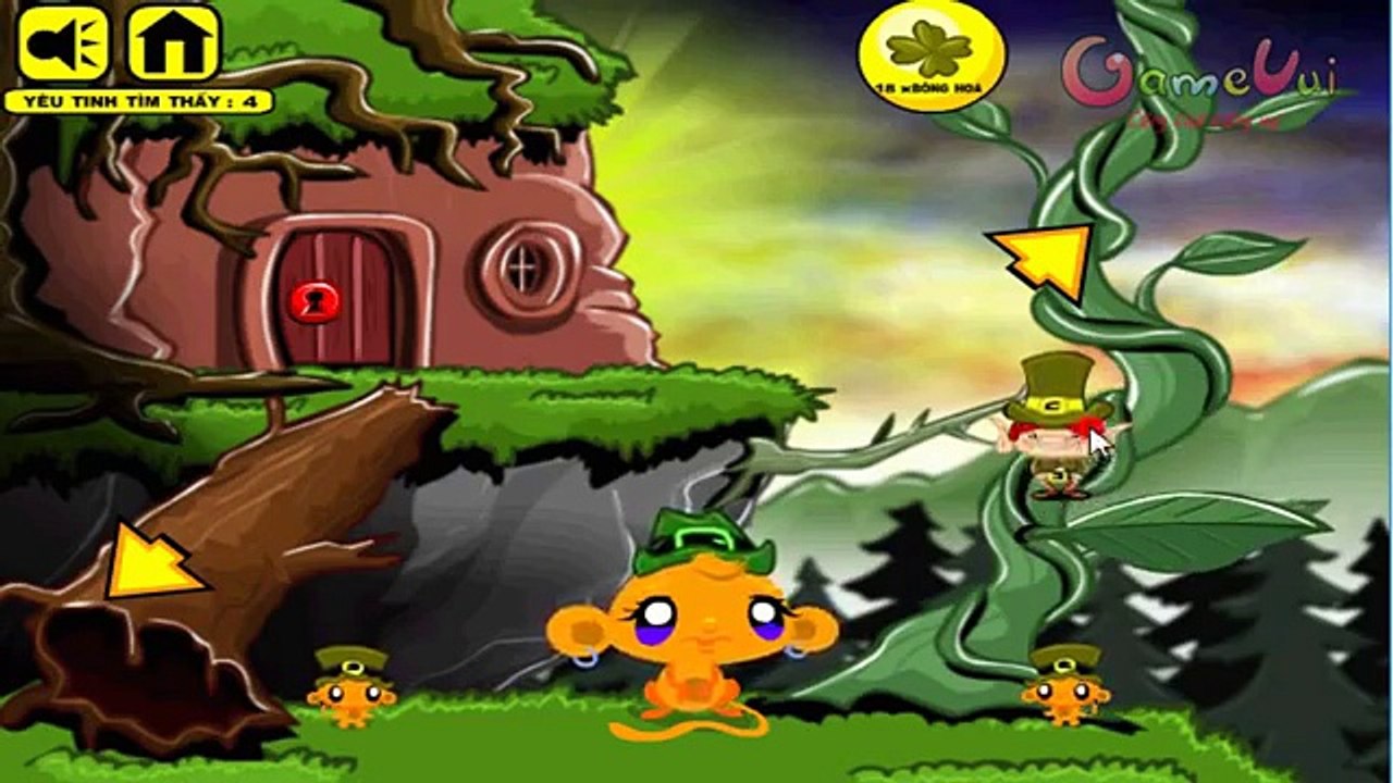 Hướng dẫn chơi game Chú khỉ buồn tìm yêu tinh - MONKEY GO HAPPY LEPRECHAUNS