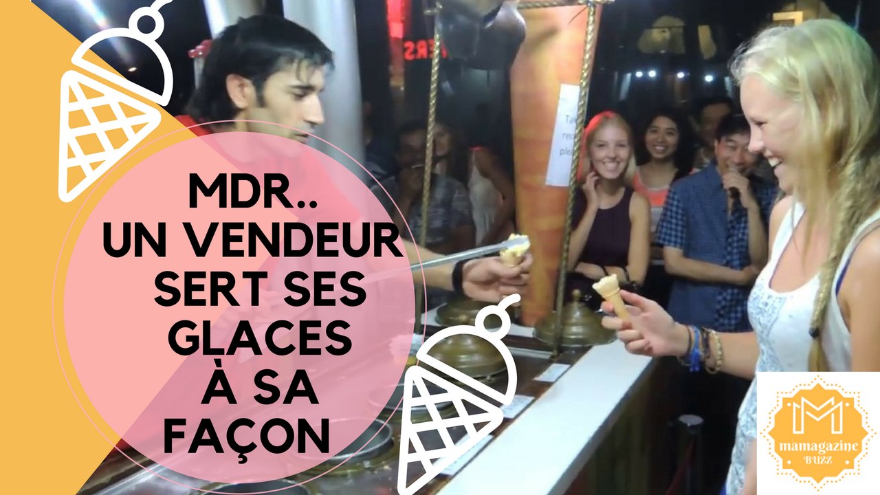 Mdr..Un vendeur sert ses glaces à sa façon!!