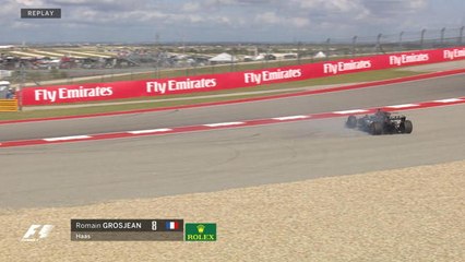 Grand Prix des Etats-Unis - La sortie de piste de Romain Grosjean
