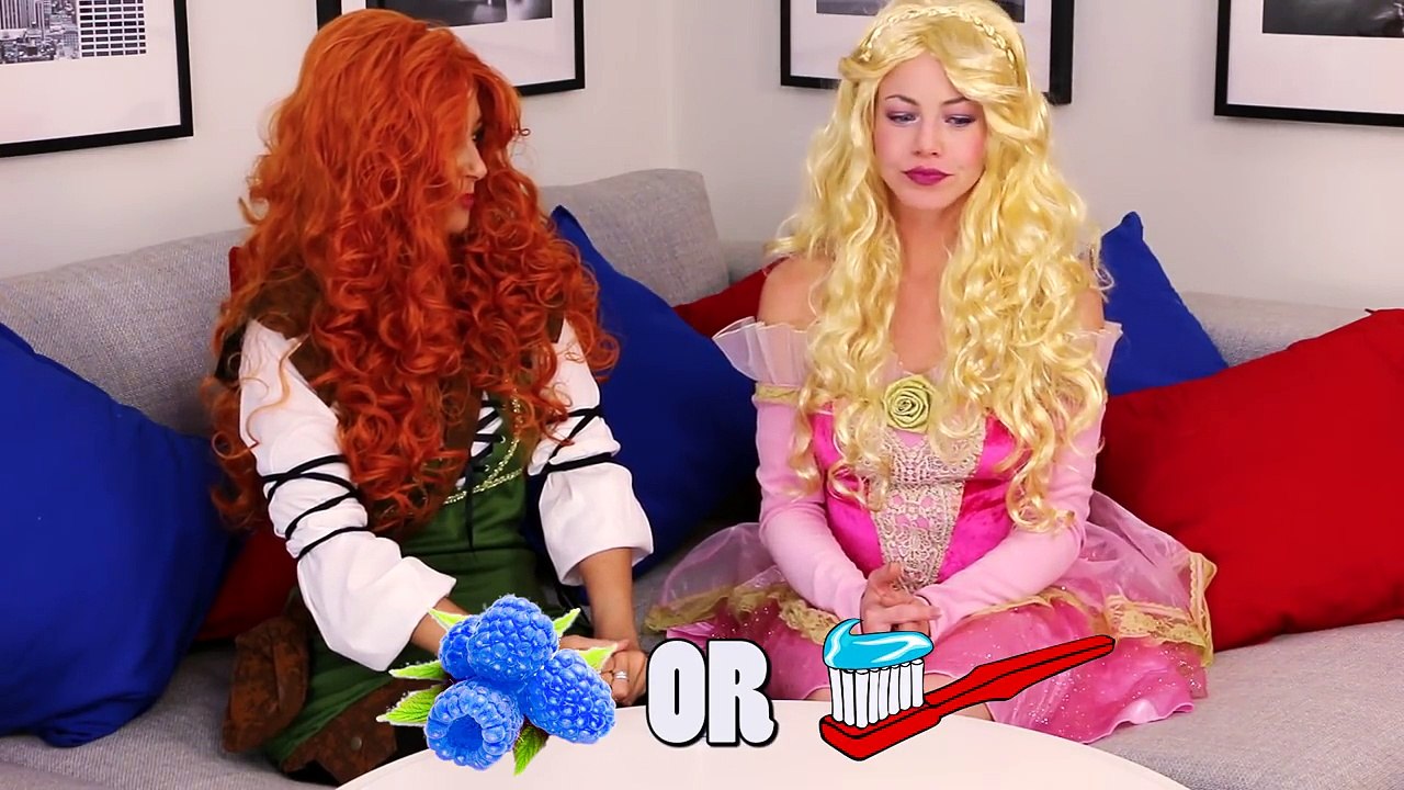 Aurora vs Merida Bean Boozled Challenge with Good and Gross Jellybeans. DisneyToysFan.