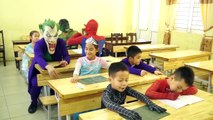 Little Superhero at School Spiderman Teaching Batman arrest Joker Police Untie Elsa Superhero funny