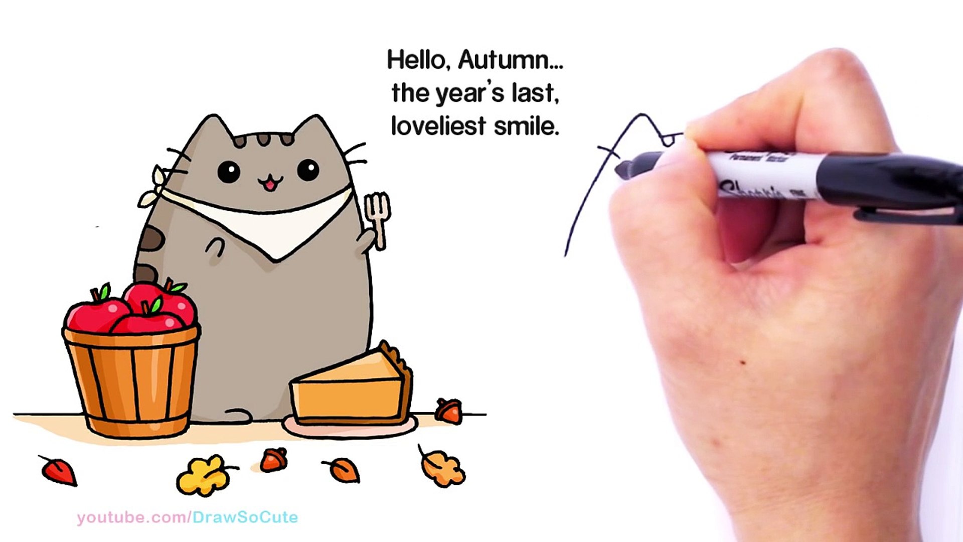 How To Draw Autumn Pusheen Cat Eating Pie Step By Step Easy Fall