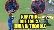 India vs NZ 1st ODI : Dinesh Karthik dismissed for 37 runs , blues lose 4th wicket | Oneindia News