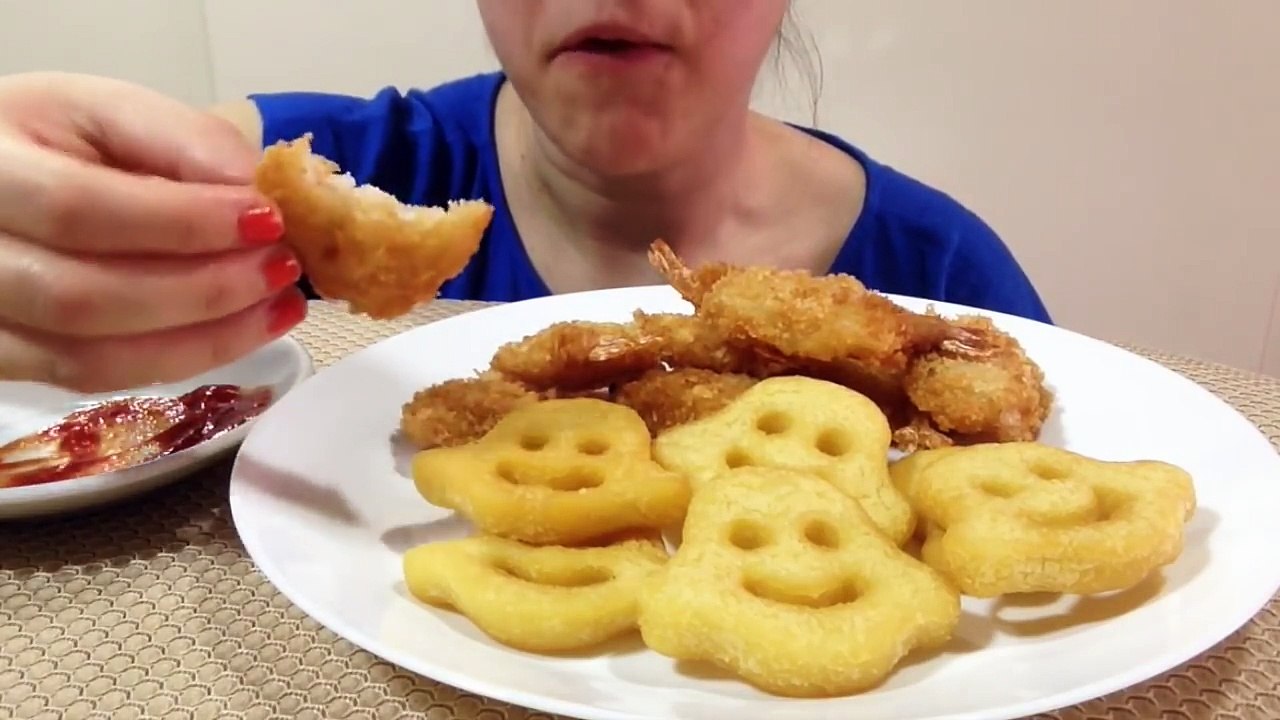 ASMR - THE BEST CRUNCHY SHRIMP & SMILEY GHOST FRIES (Eating Show) Mukbang *Extreme Crunchy Sounds*