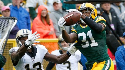 Davon House intercepts Drew Brees in tight coverage