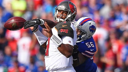 Ryan Davis sneaks up behind Jameis Winston, forces fumble with powerful strip sack