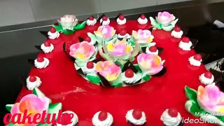 Beautiful red square cake | amazing icing and frosting | cake decoration | red gel and garnishing
