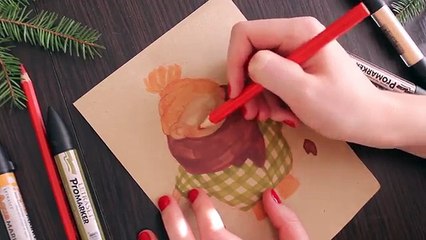 SPEEDPAINT | Иллюстрация укутанного детеныша маркерами и карандашами