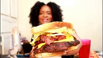ASMR/MUKBANG: FAT GHETTO BACON CHEESE BURGER! EAT WITH ME! YUMMYBITESTV #BURPSHOW