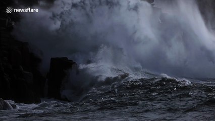 Storm Brian brings huge waves to Cornish coast