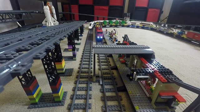 LEGO Train Track Setup! Passenger, Cargo and Steam Trains, with Slopes and Bridges! Fills Two Rooms!