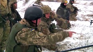 Ukrainian Soldiers in Action During Winter Combat Training with US Army