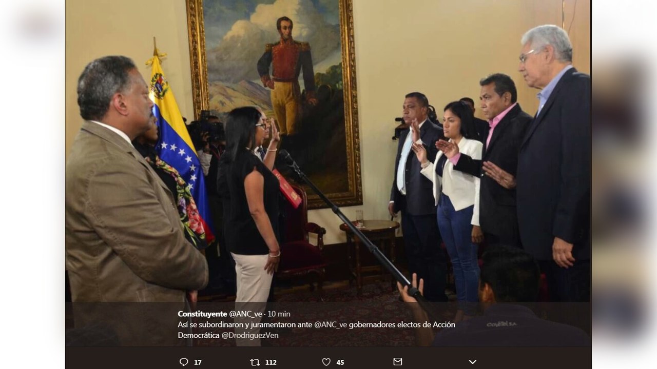 Cuatro de 5 gobernadores opositores venezolanos juran ante la Constituyente