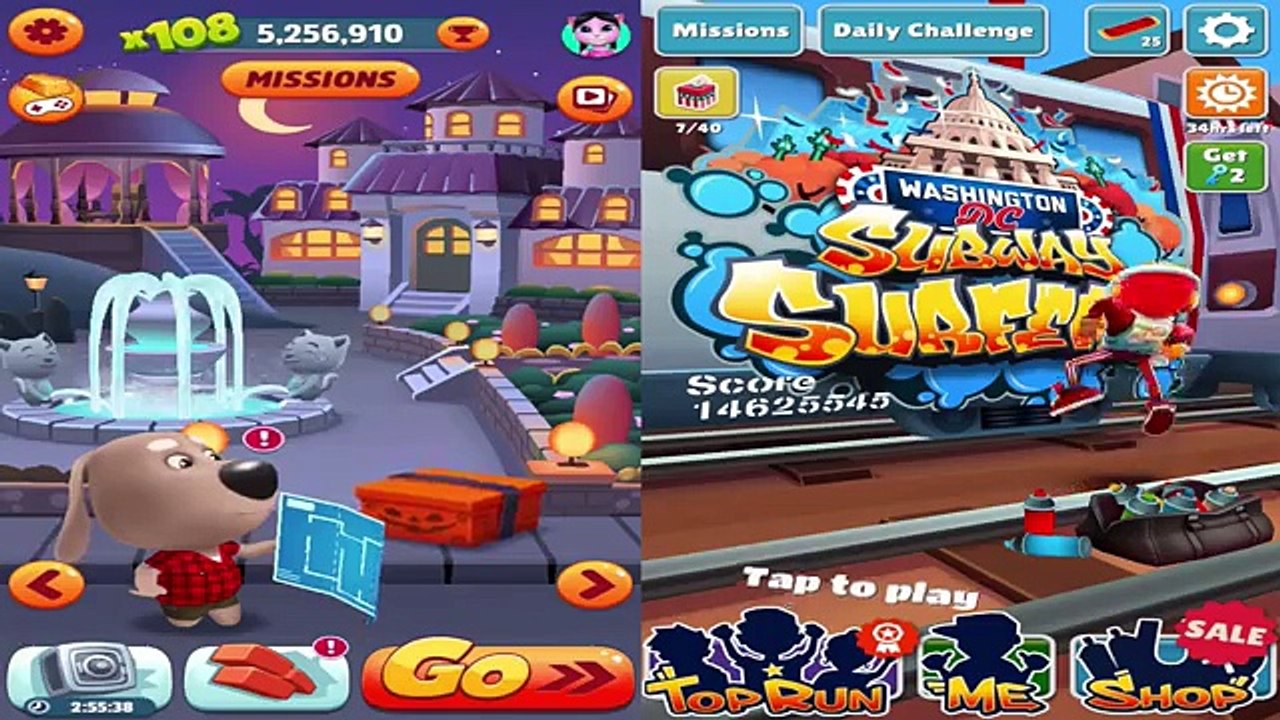 Talking Tom Gold Run Ben VS Subway Surfers Wash...