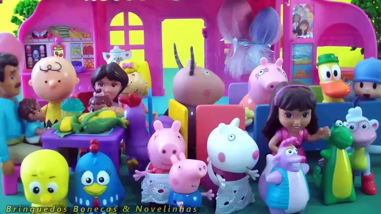 Pig George e Família Peppa Pig vão à inauguração da Cafeteria da Dora Aventureira Em Português