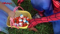 GIANT EGG SURPRISE OPENING SPIDERMAN - Dâu Tây tìm và bóc trứng Kinder Joy khổng lồ cùng người nhện