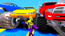 Learn Numbers - Monster Truck Cars in Spiderman Cartoon and Color Cars for Children & Nursery Rhymes
