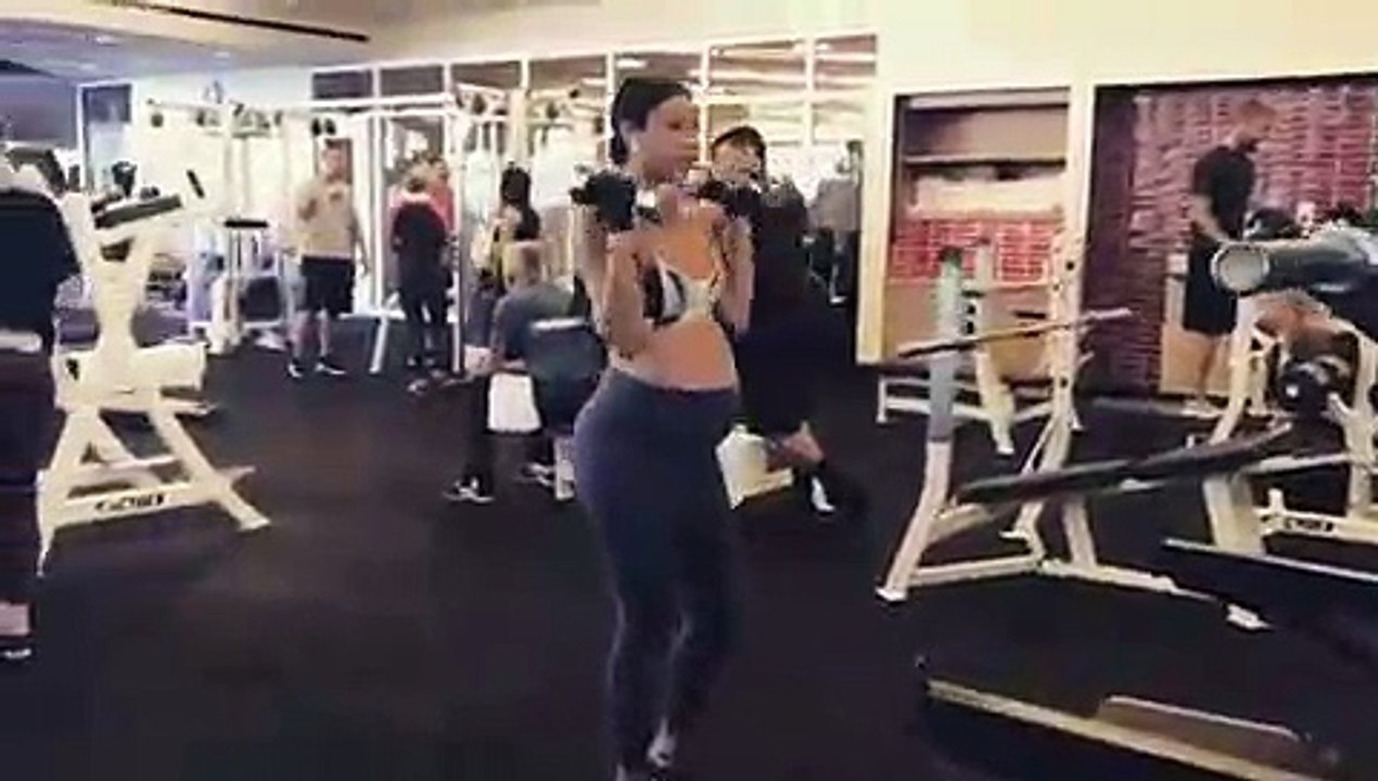 Eniko Parrish Puts Bare Baby Bump On Display During Intense Workout At 9 Mos. Pregnant -- Watch