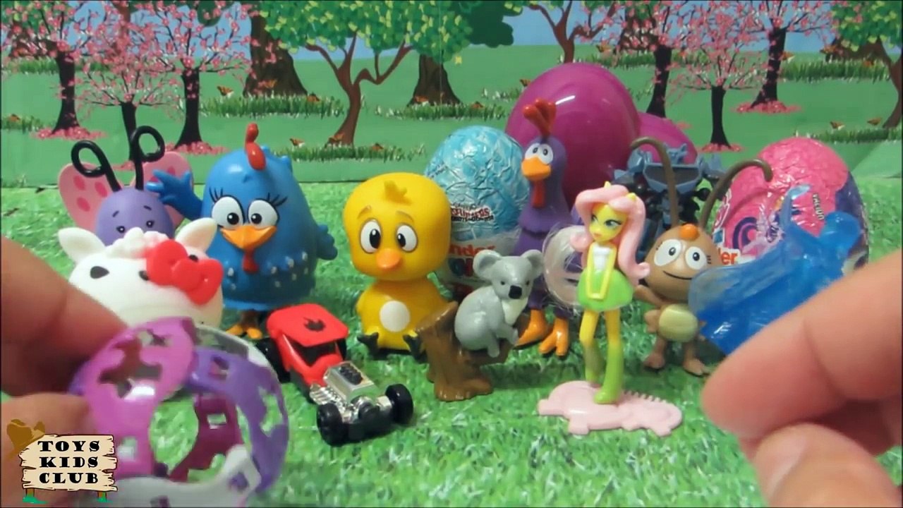 TURMA DO PINTINHO AMARELINHO E PEPPA PIG ABRINDO VÁRIOS OVOS SURPRESA KINDER COMPETO EM PORTUGUÊS!