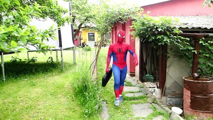 Spiderman vs Joker! JOKER FART!! w/ Frozen Elsa & Batman! Superhero Fun in Real Life :)