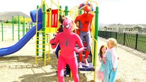 Spiderman & Frozen Elsas Magic Carpet Ride Catwoman Harley Quinn vs spiderman and pink spidergirl