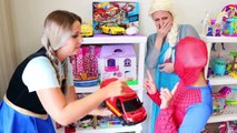 Frozen Elsa Crushes SpiderBaby Car Toys Under Car w/ Hulk Spiderman Playtime Real Life Toys for Kids
