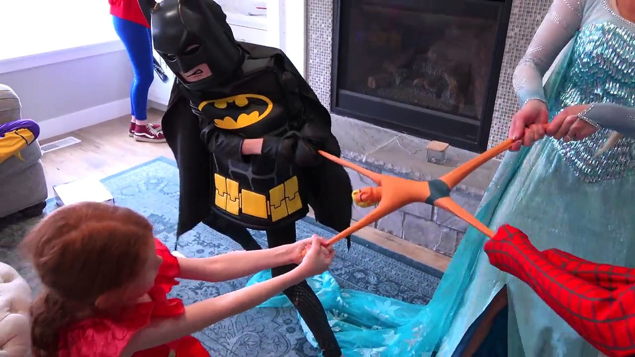 Stretch Armstrong vs Disney Princesses! Harley Quinn pranks Frozen Elsa Spiderman! Fun comics parody