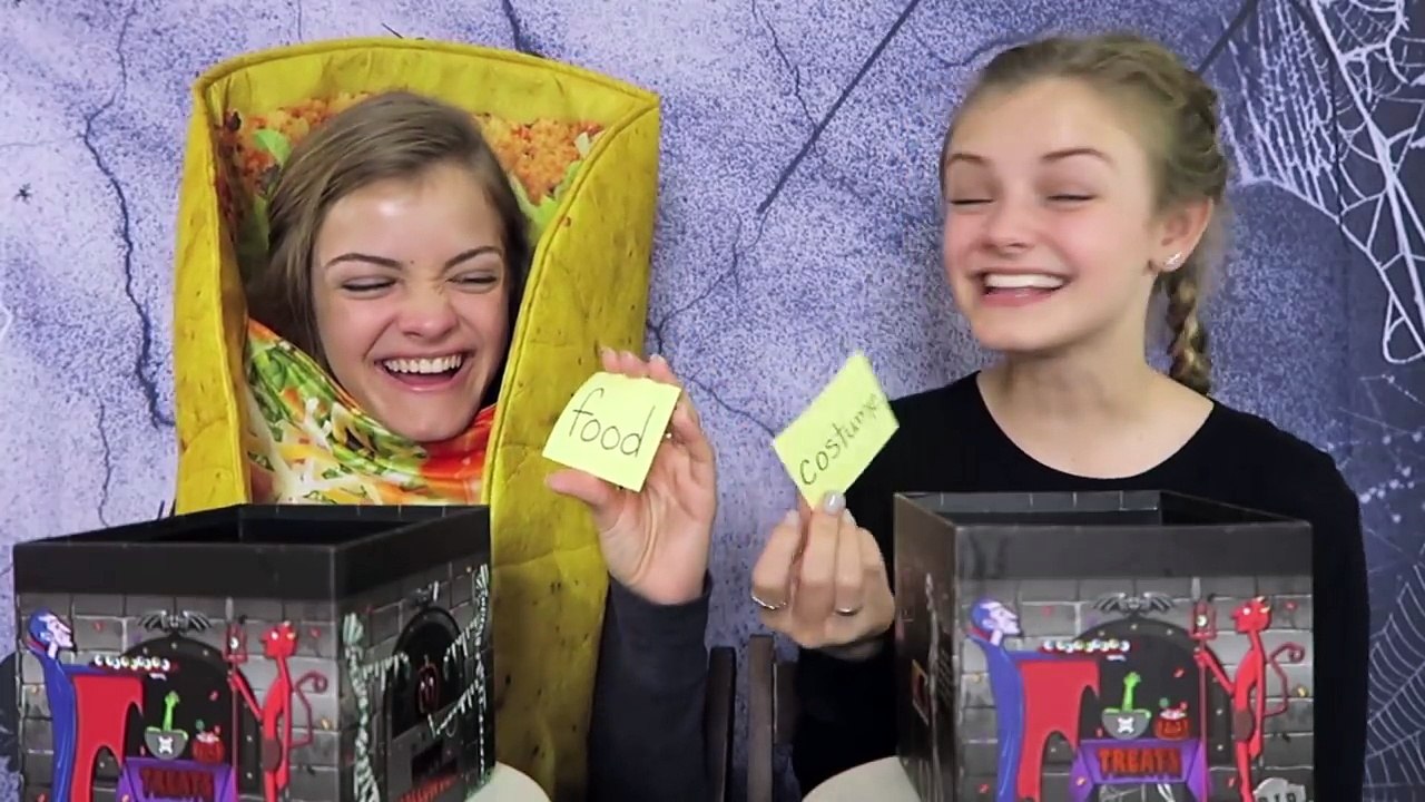 Real Food vs Halloween Costume ~ Eat It or Be It Challenge ~ Jacy and Kacy
